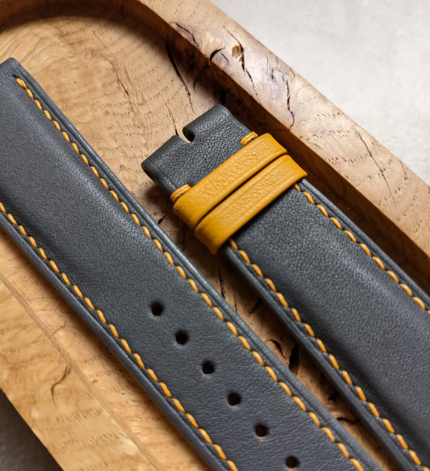 Grey & Sunflower Yellow Calfskin Watch Strap