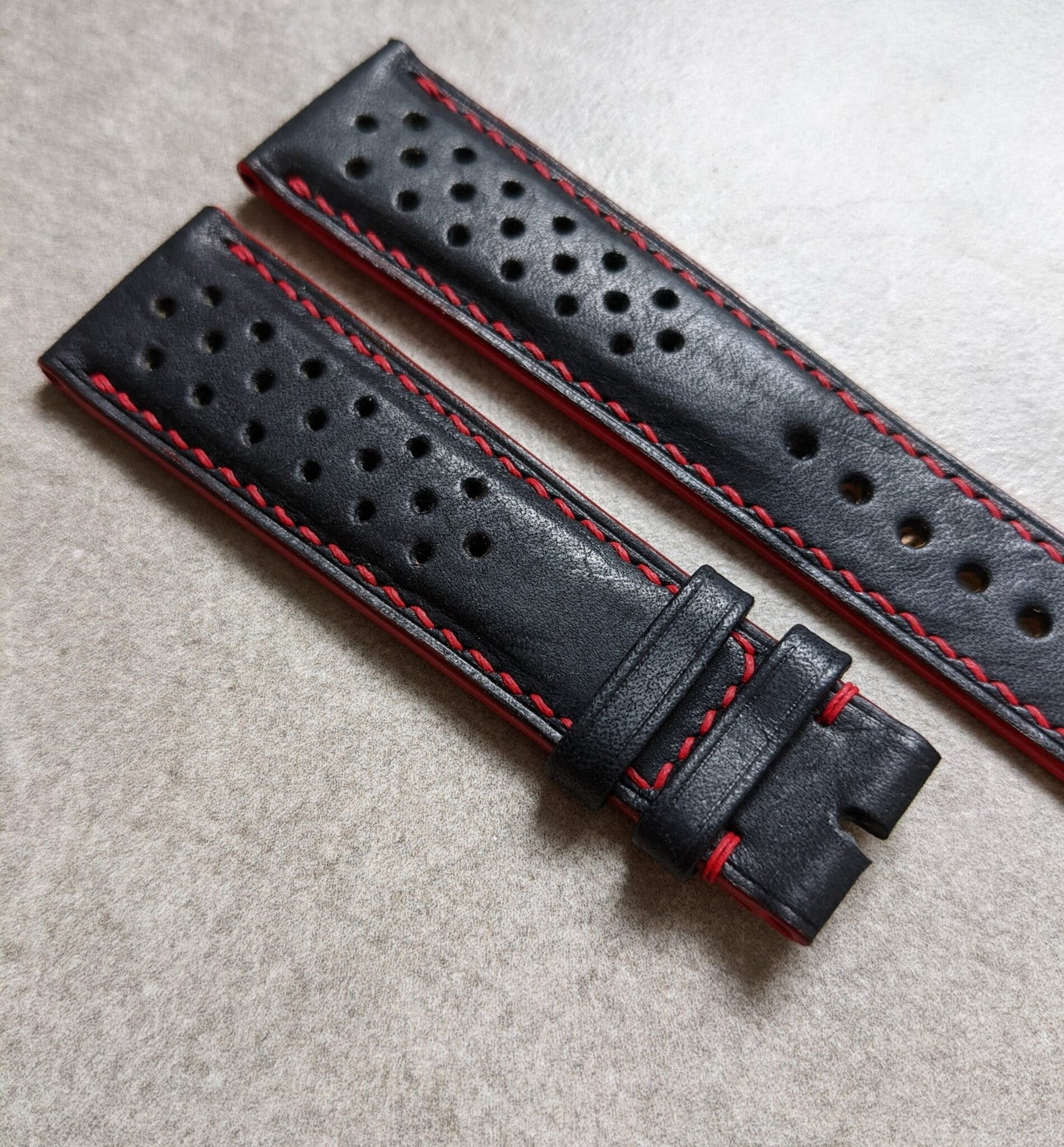 Pueblo Calfskin Strap - Dark Blue & Red Rally Strap