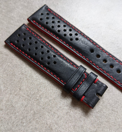 Pueblo Calfskin Strap - Dark Blue & Red Rally Strap