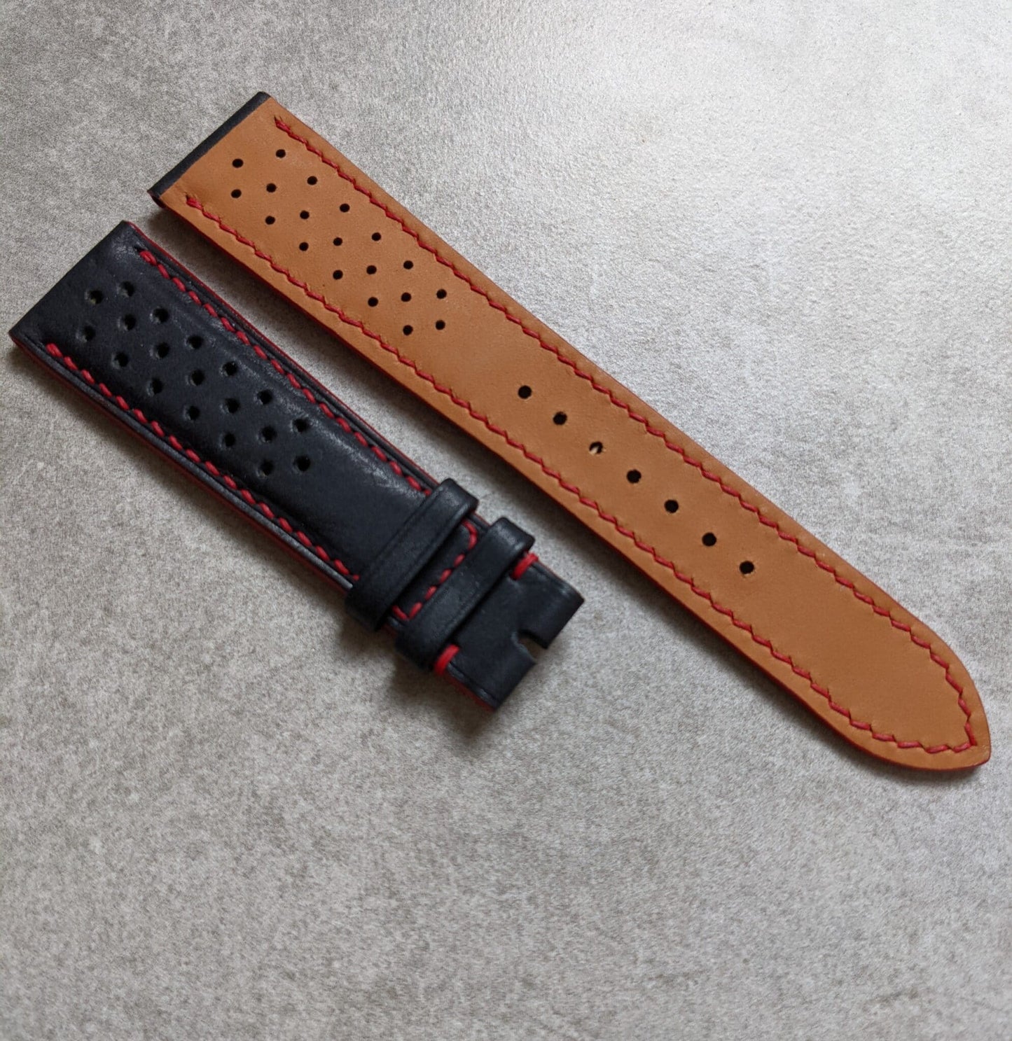 Pueblo Calfskin Strap - Dark Blue & Red Rally Strap