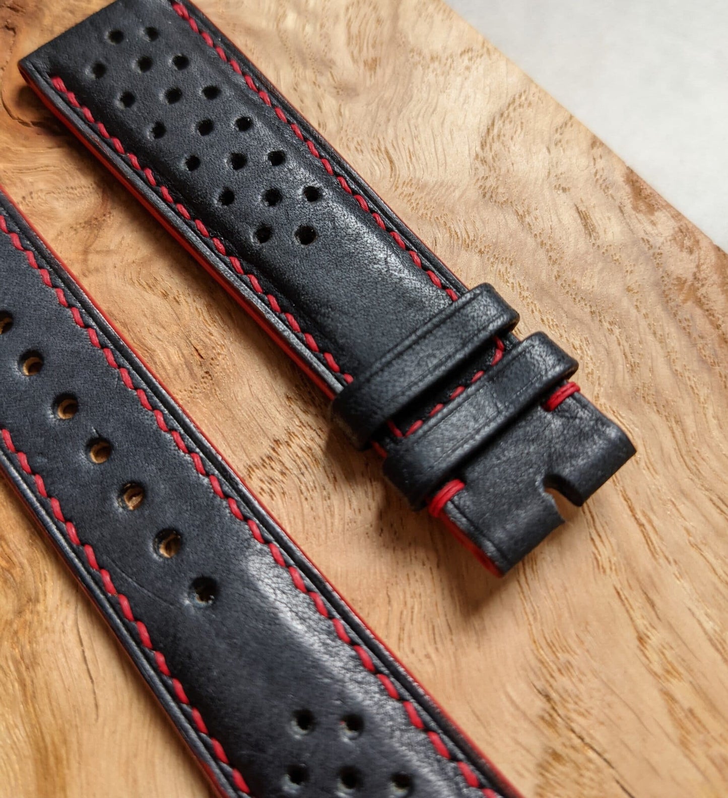 Pueblo Calfskin Strap - Dark Blue & Red Rally Strap