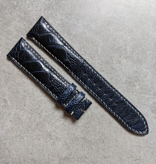 Ostrich Shin Watch Strap - Midnight Blue & Cream