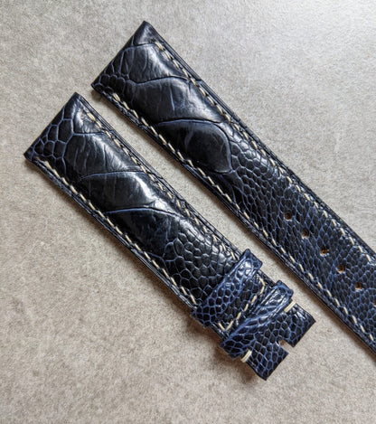 Ostrich Shin Watch Strap - Midnight Blue & Cream