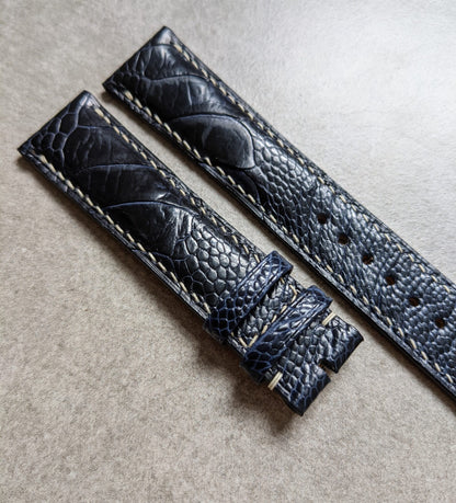 Ostrich Shin Watch Strap - Midnight Blue & Cream