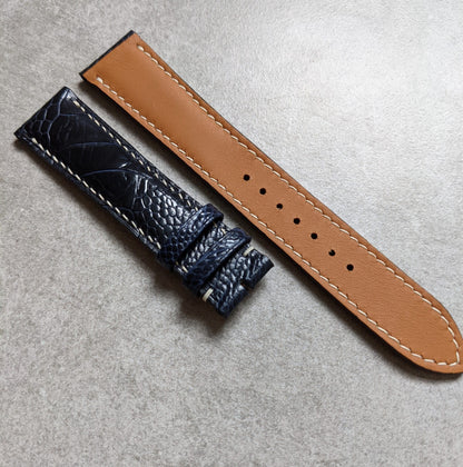 Ostrich Shin Watch Strap - Midnight Blue & Cream