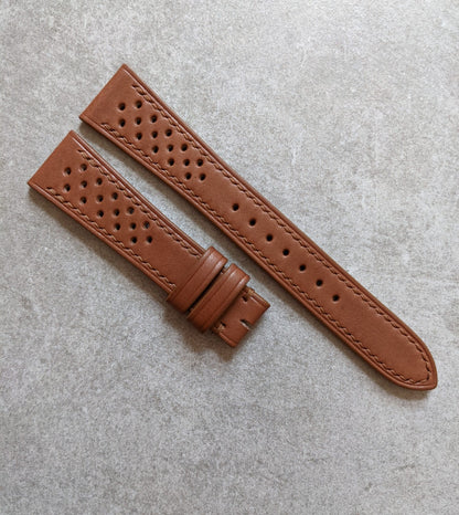 French Calfskin Leather Rally Watch Strap - Chestnut Brown