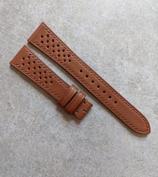 French Calfskin Leather Rally Watch Strap - Chestnut Brown