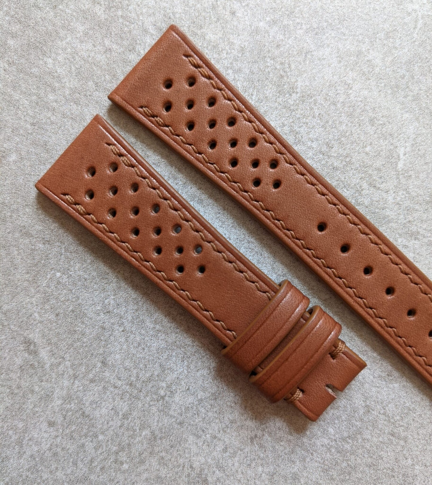 French Calfskin Leather Rally Watch Strap - Chestnut Brown