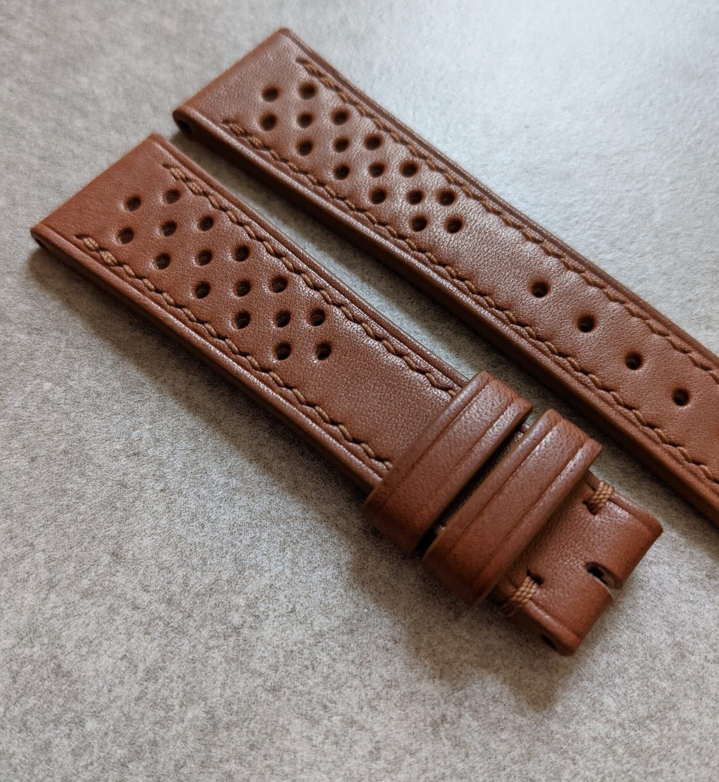 French Calfskin Leather Rally Watch Strap - Chestnut Brown