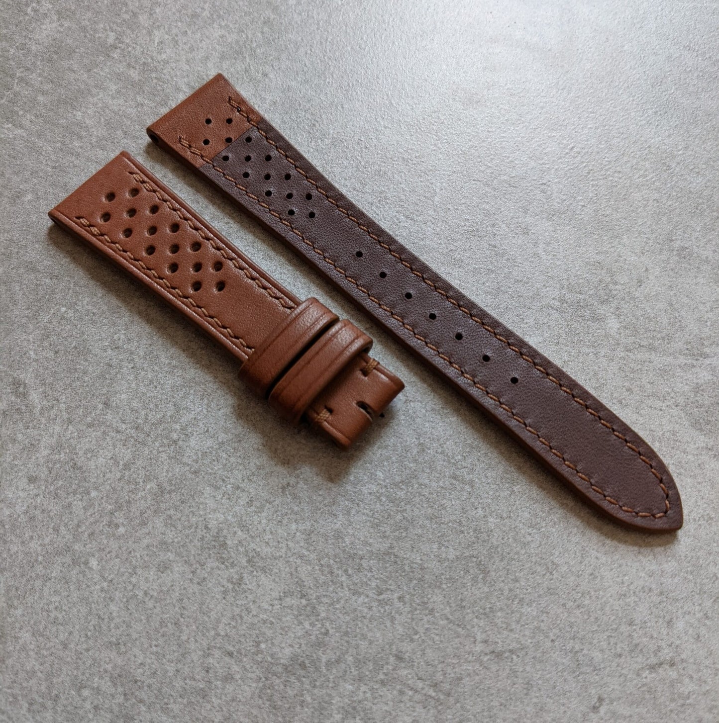 French Calfskin Leather Rally Watch Strap - Chestnut Brown