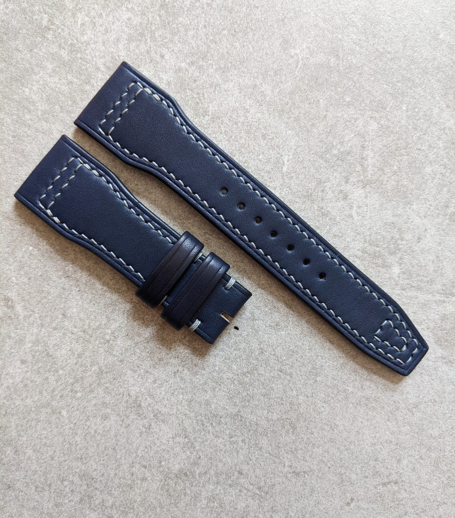 French Calfskin IWC Style Strap - Navy Blue with Grey Stitching