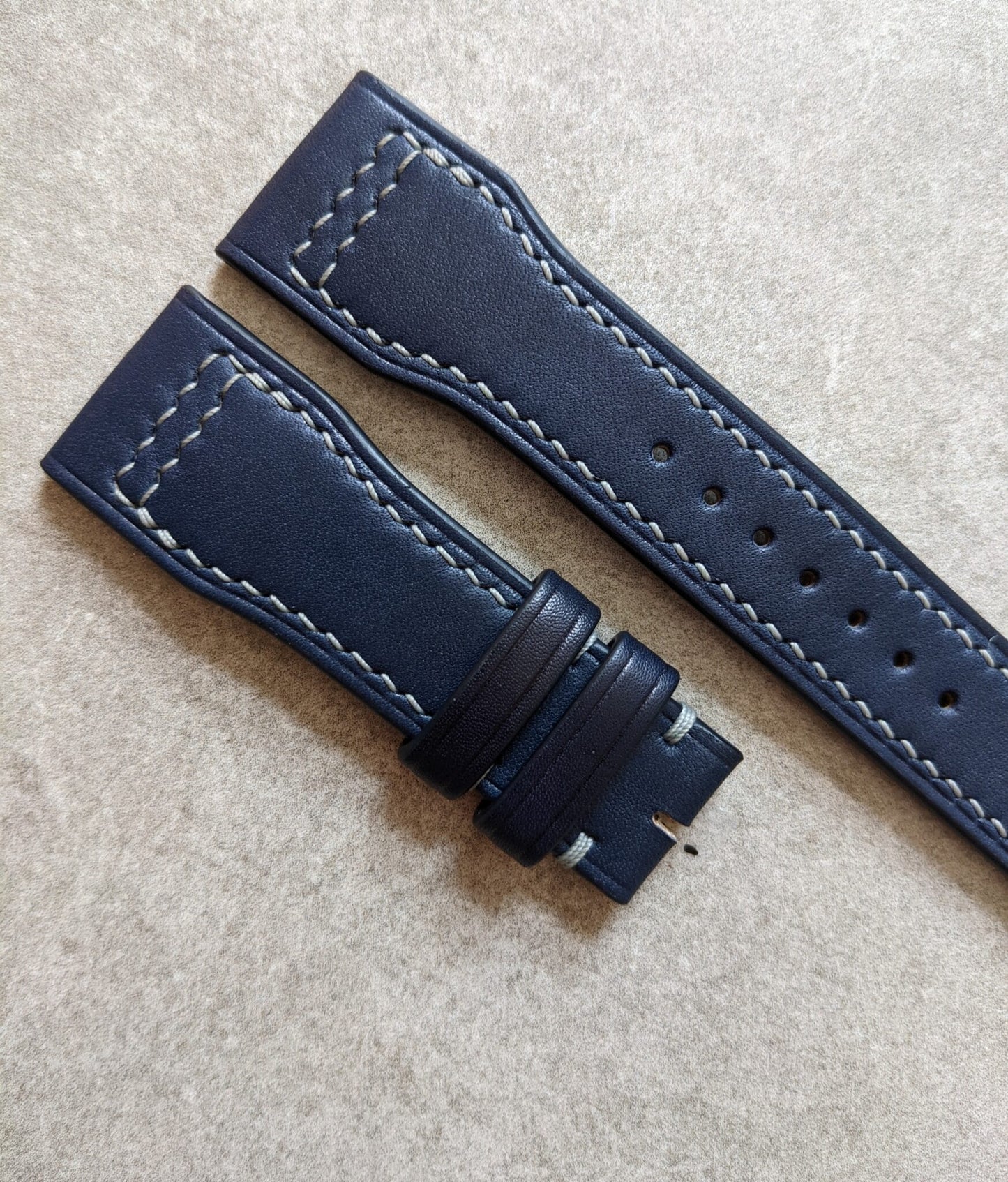 French Calfskin IWC Style Strap - Navy Blue with Grey Stitching