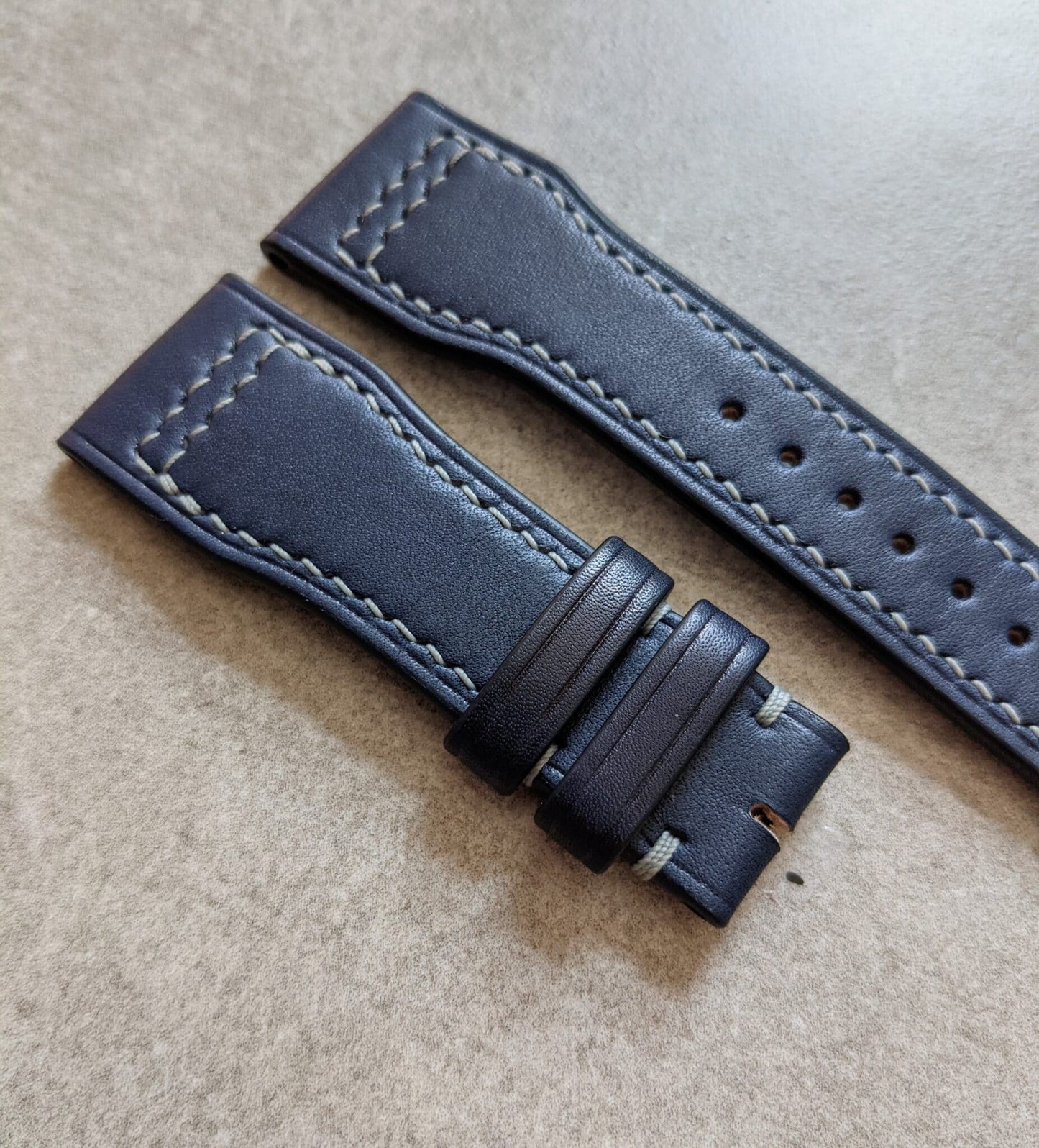 French Calfskin IWC Style Strap - Navy Blue with Grey Stitching