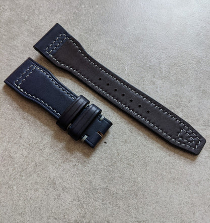 French Calfskin IWC Style Strap - Navy Blue with Grey Stitching