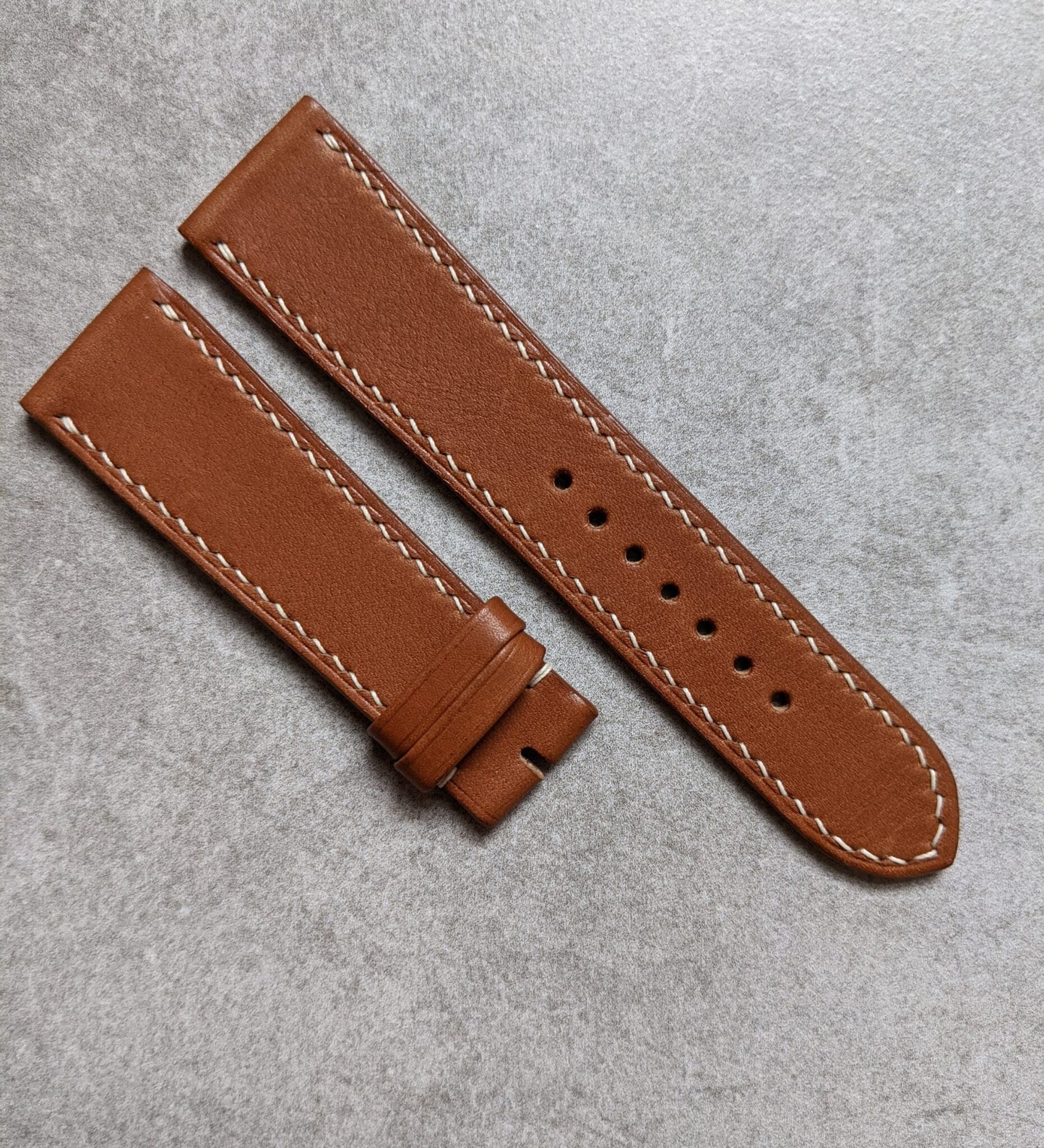 Barenia Calfskin Watch Strap - Mid Brown w/cream stitching