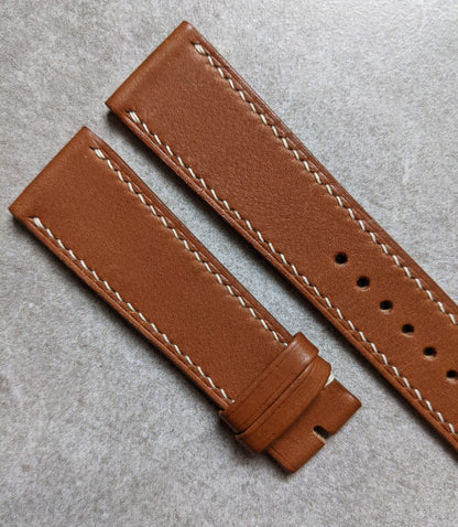 Barenia Calfskin Watch Strap - Mid Brown w/cream stitching