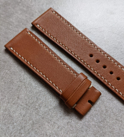 Barenia Calfskin Watch Strap - Mid Brown w/cream stitching