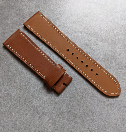 Barenia Calfskin Watch Strap - Mid Brown w/cream stitching