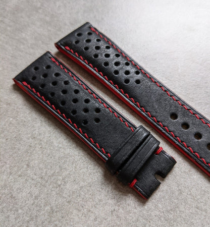 Pueblo Calfskin Strap - Black & Red Rally Strap