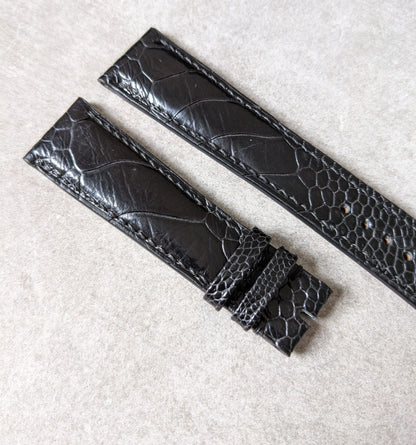 Ostrich Shin Watch Strap - Dark Black