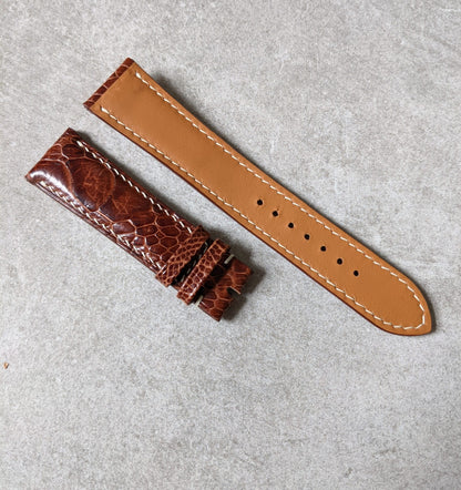 Ostrich Shin Watch Strap - Cognac w/Cream Stitching