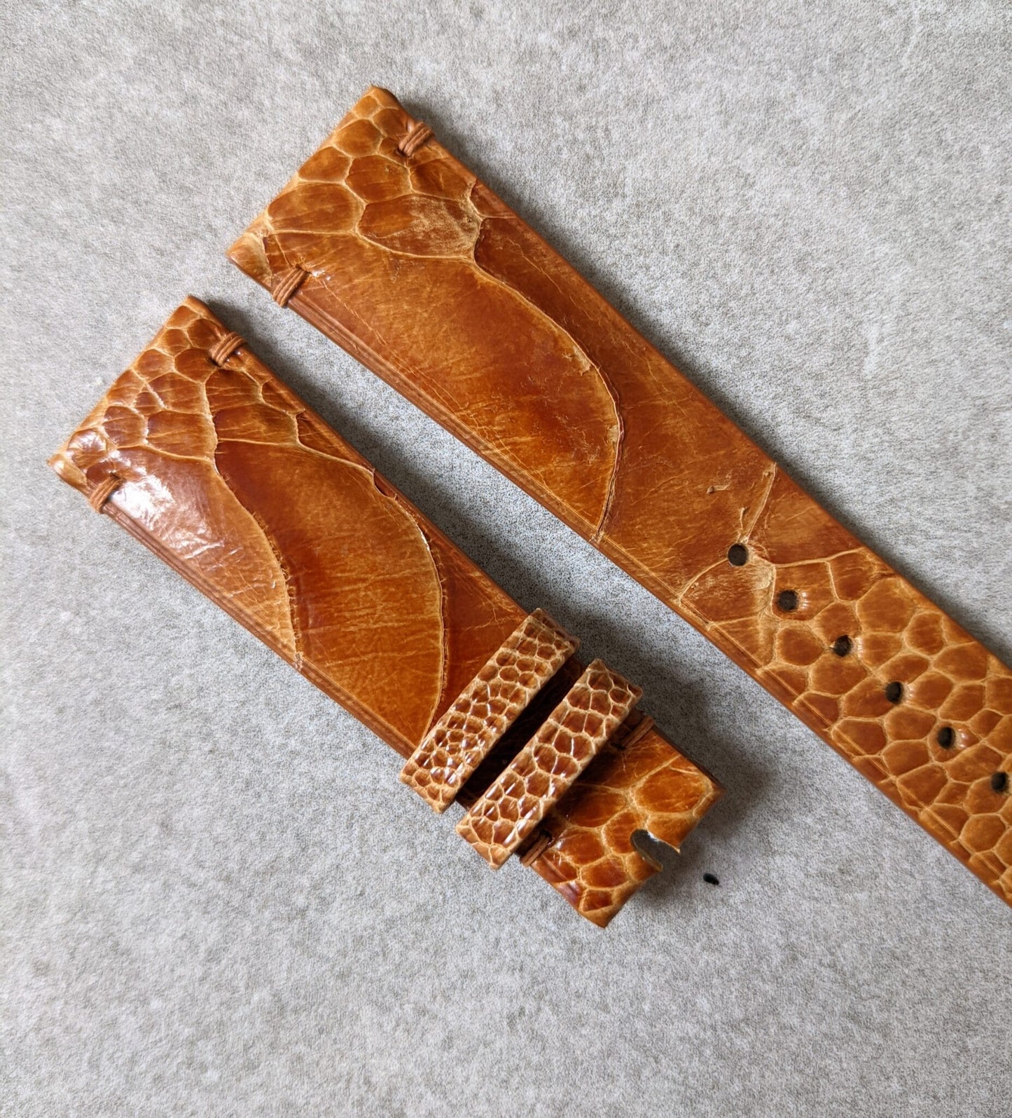 Ostrich Shin Watch Strap - Minimal Stitch - Honey Brown