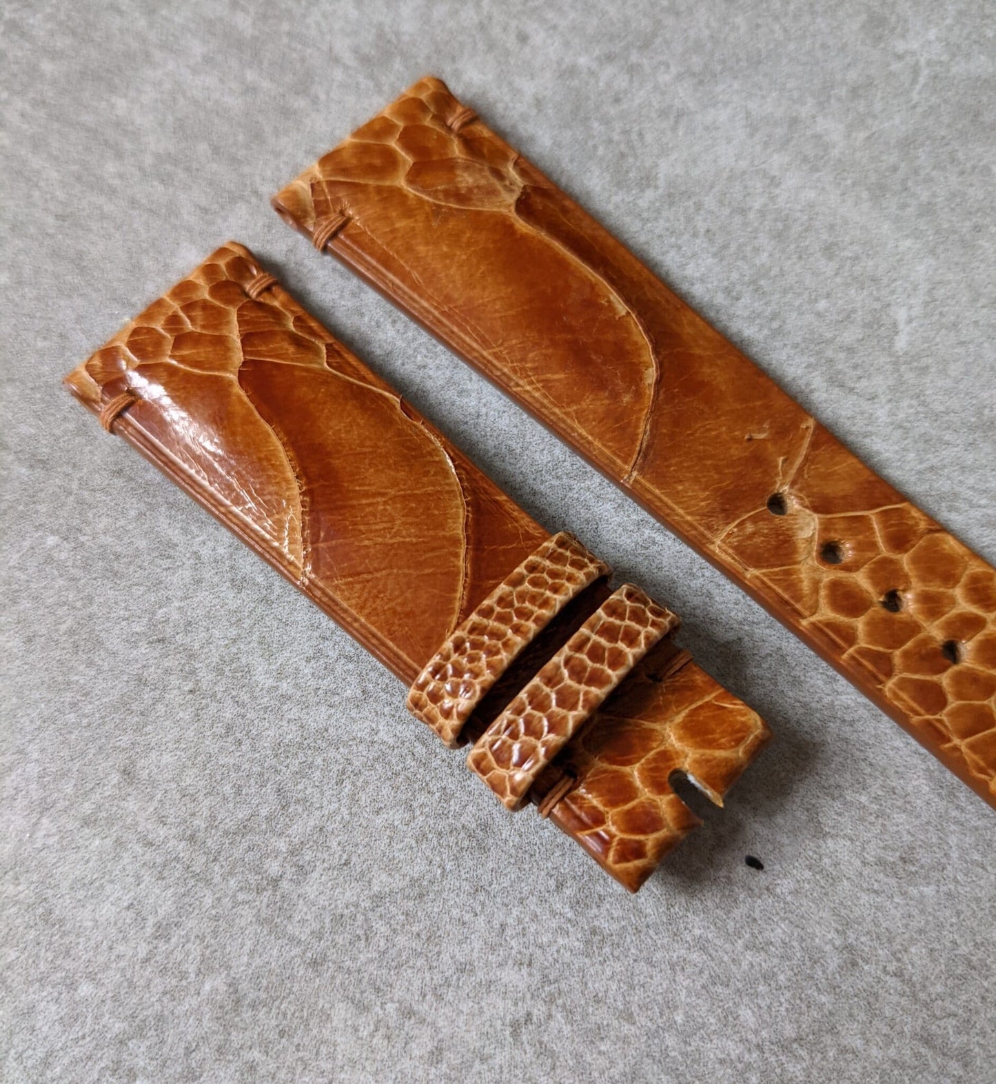 Ostrich Shin Watch Strap - Minimal Stitch - Honey Brown