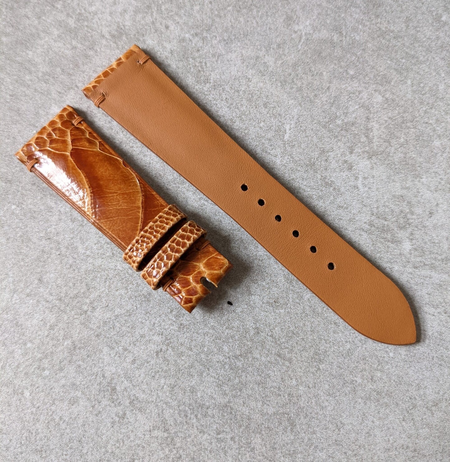 Ostrich Shin Watch Strap - Minimal Stitch - Honey Brown