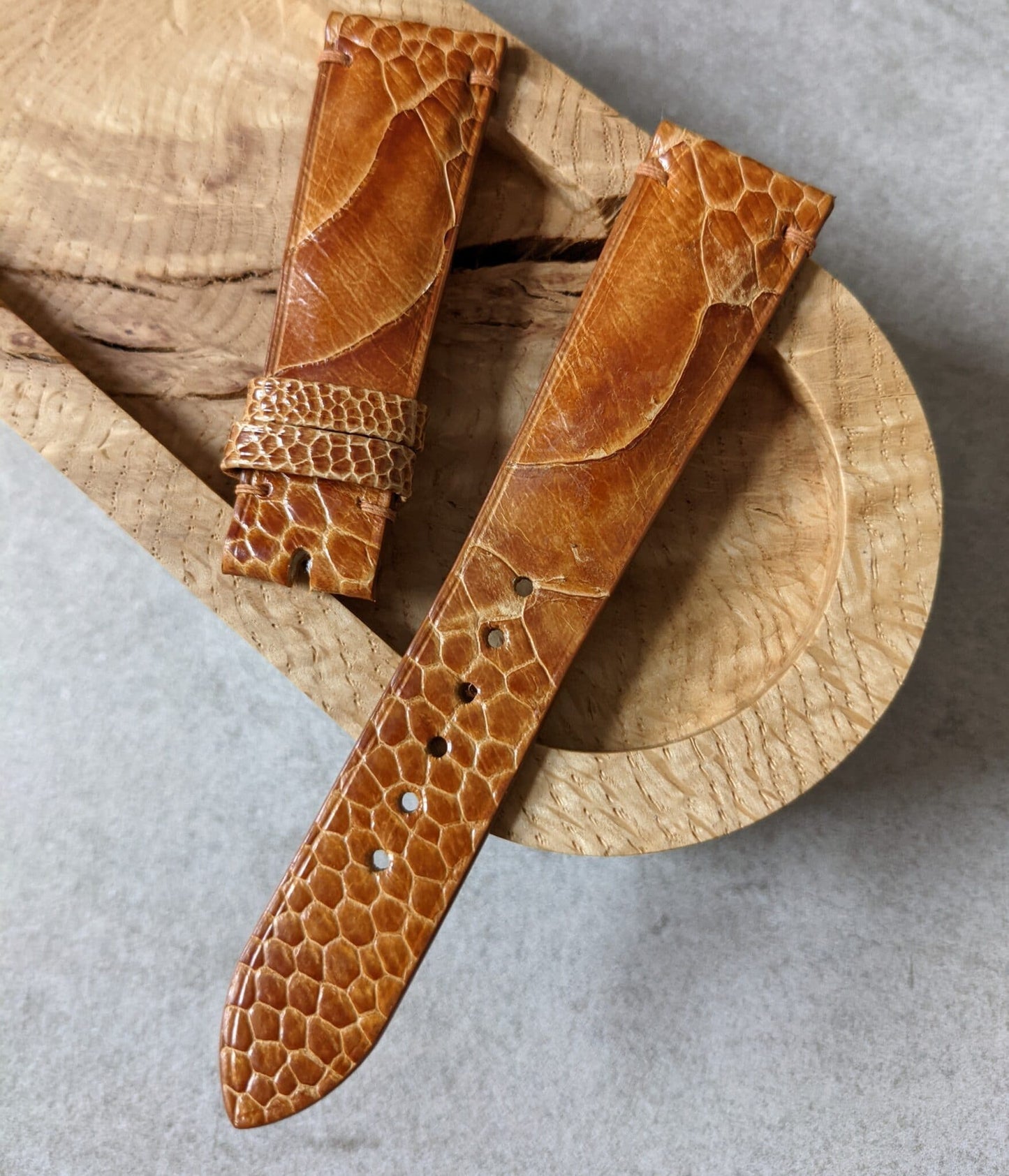 Ostrich Shin Watch Strap - Minimal Stitch - Honey Brown