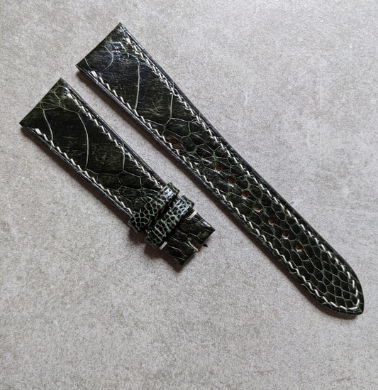 Ostrich Shin Watch Strap - Olive W/Cream Stitching