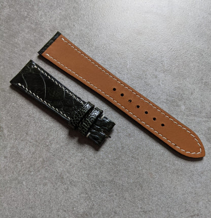 Ostrich Shin Watch Strap - Olive W/Cream Stitching