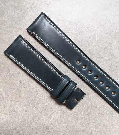 Shell Cordovan Watch Strap - Navy W/Cream stitching