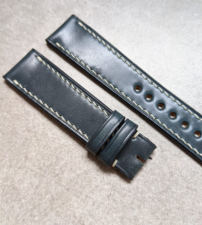 Shell Cordovan Watch Strap - Navy W/Cream stitching