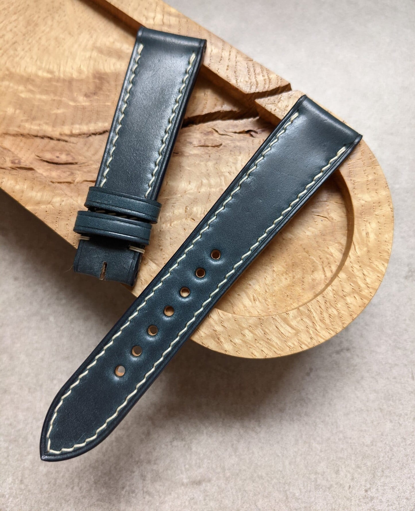 Shell Cordovan Watch Strap - Navy W/Cream stitching