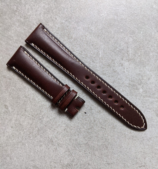 Buttero Classic Padded Calfskin Strap - Brown W/Cream stitching