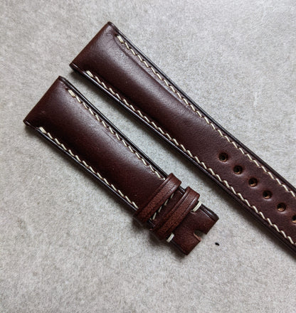 Buttero Classic Padded Calfskin Strap - Brown W/Cream stitching