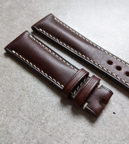 Buttero Classic Padded Calfskin Strap - Brown W/Cream stitching