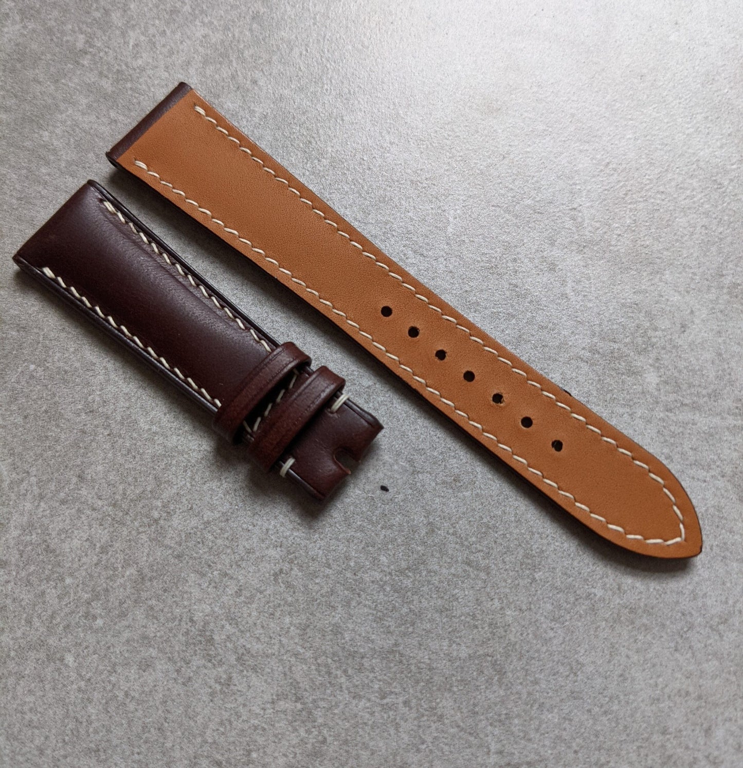 Buttero Classic Padded Calfskin Strap - Brown W/Cream stitching