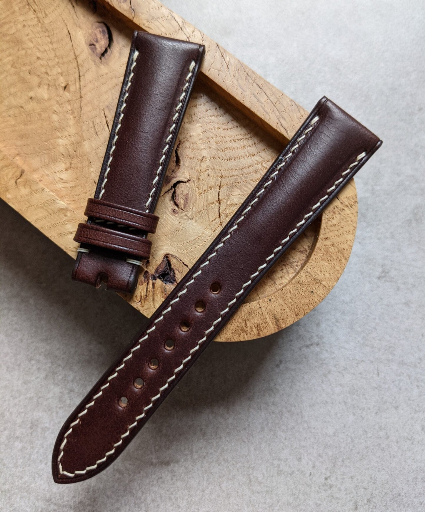 Buttero Classic Padded Calfskin Strap - Brown W/Cream stitching