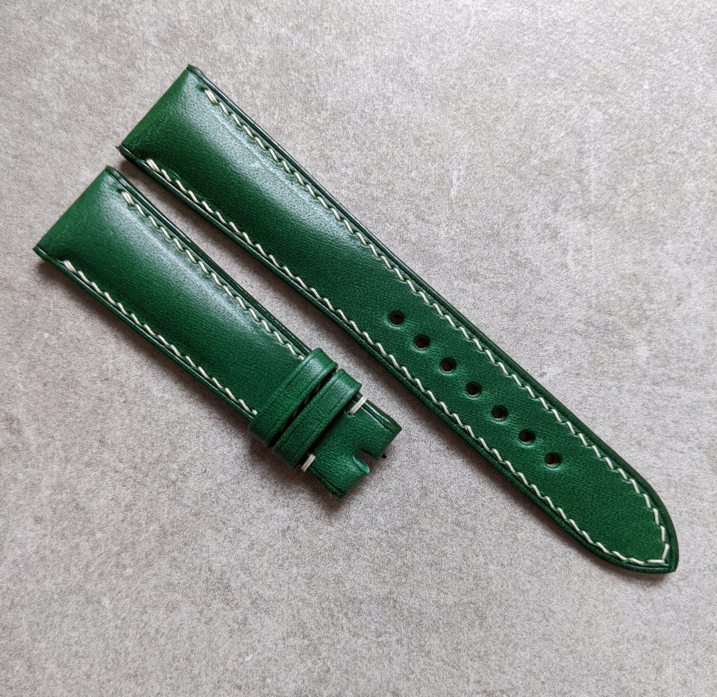 Buttero Classic Padded Calfskin Strap - Green W/Cream stitching