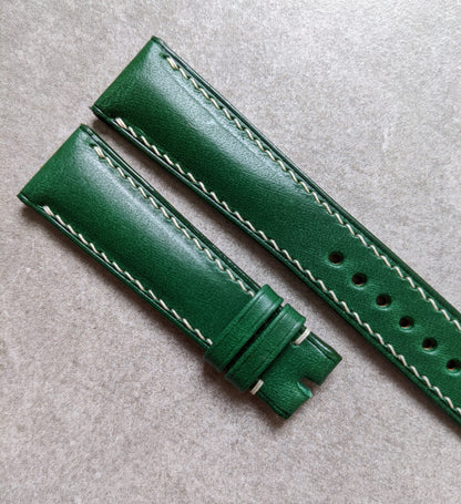 Buttero Classic Padded Calfskin Strap - Green W/Cream stitching