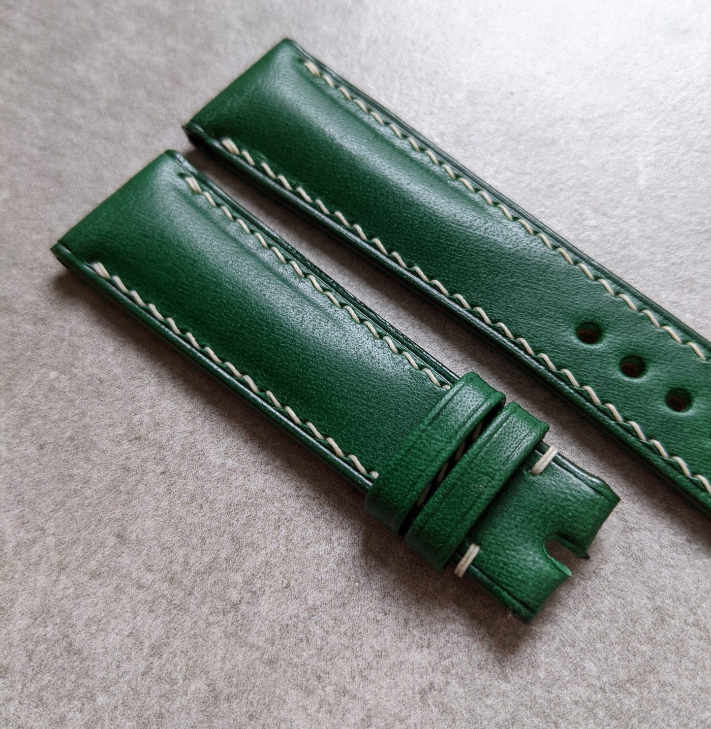 Buttero Classic Padded Calfskin Strap - Green W/Cream stitching