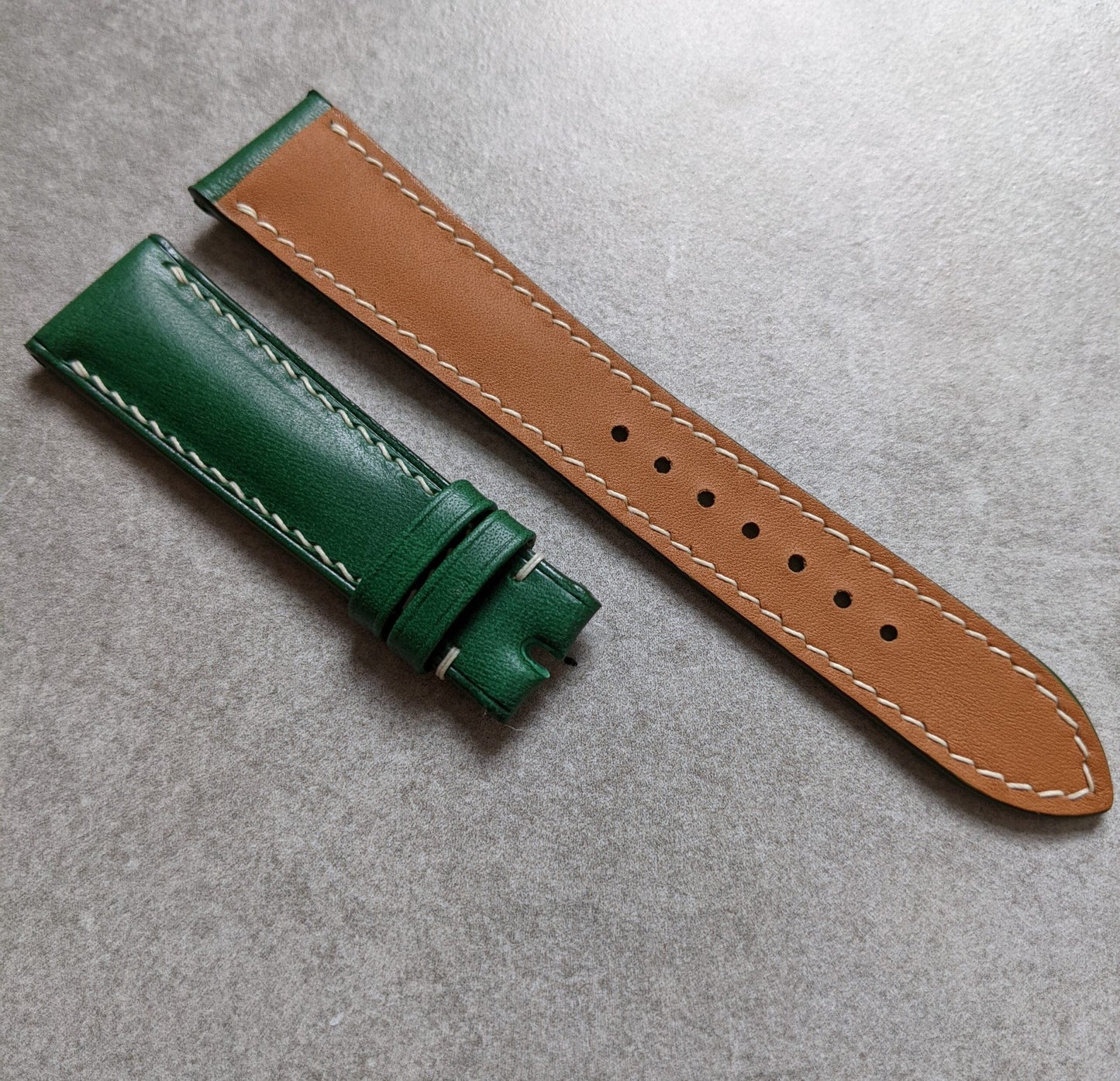 Buttero Classic Padded Calfskin Strap - Green W/Cream stitching