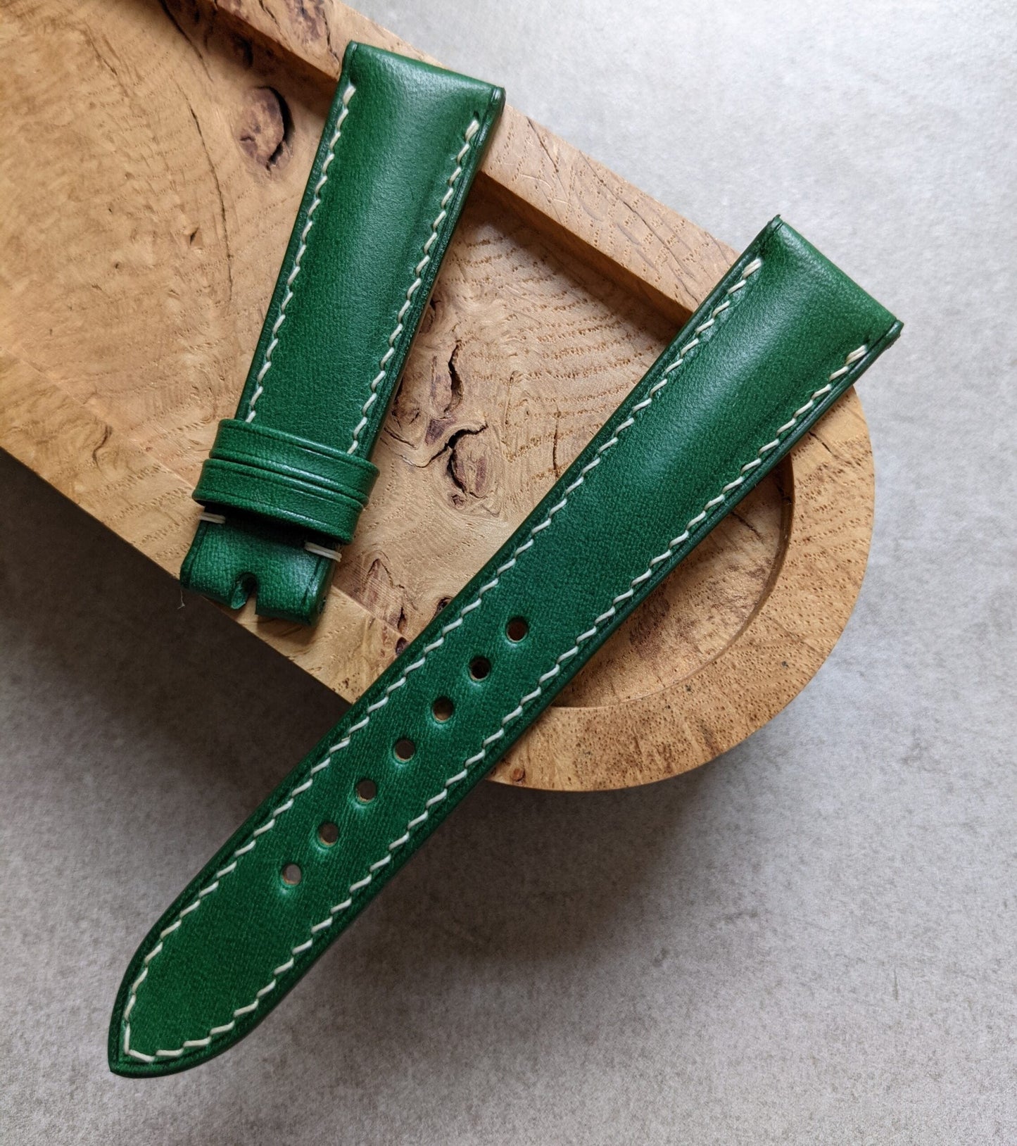 Buttero Classic Padded Calfskin Strap - Green W/Cream stitching