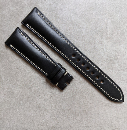 Buttero Classic Padded Calfskin Strap - Black W/Cream stitching