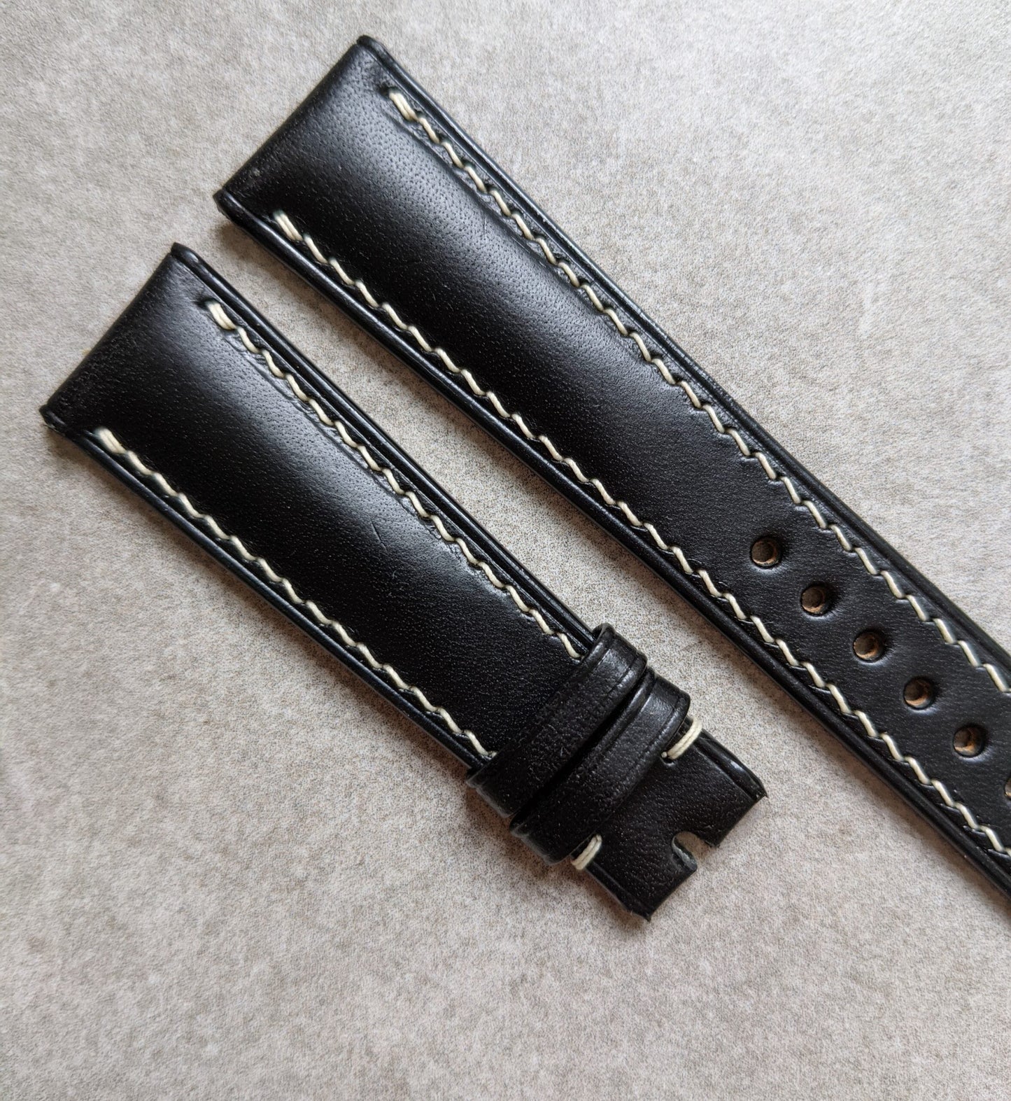 Buttero Classic Padded Calfskin Strap - Black W/Cream stitching