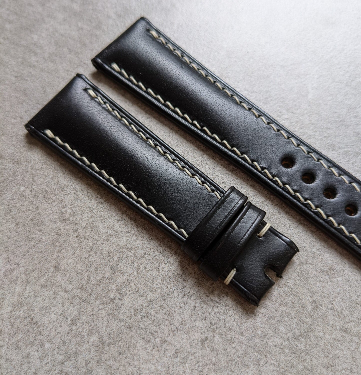 Buttero Classic Padded Calfskin Strap - Black W/Cream stitching