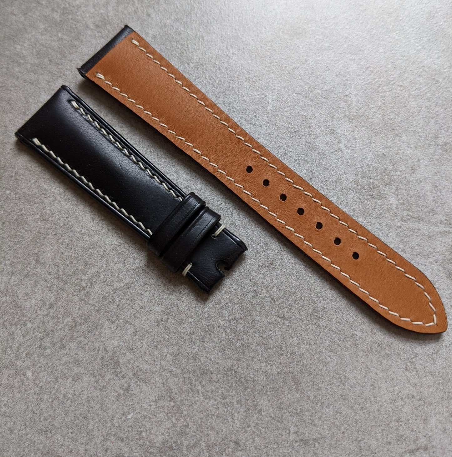 Buttero Classic Padded Calfskin Strap - Black W/Cream stitching