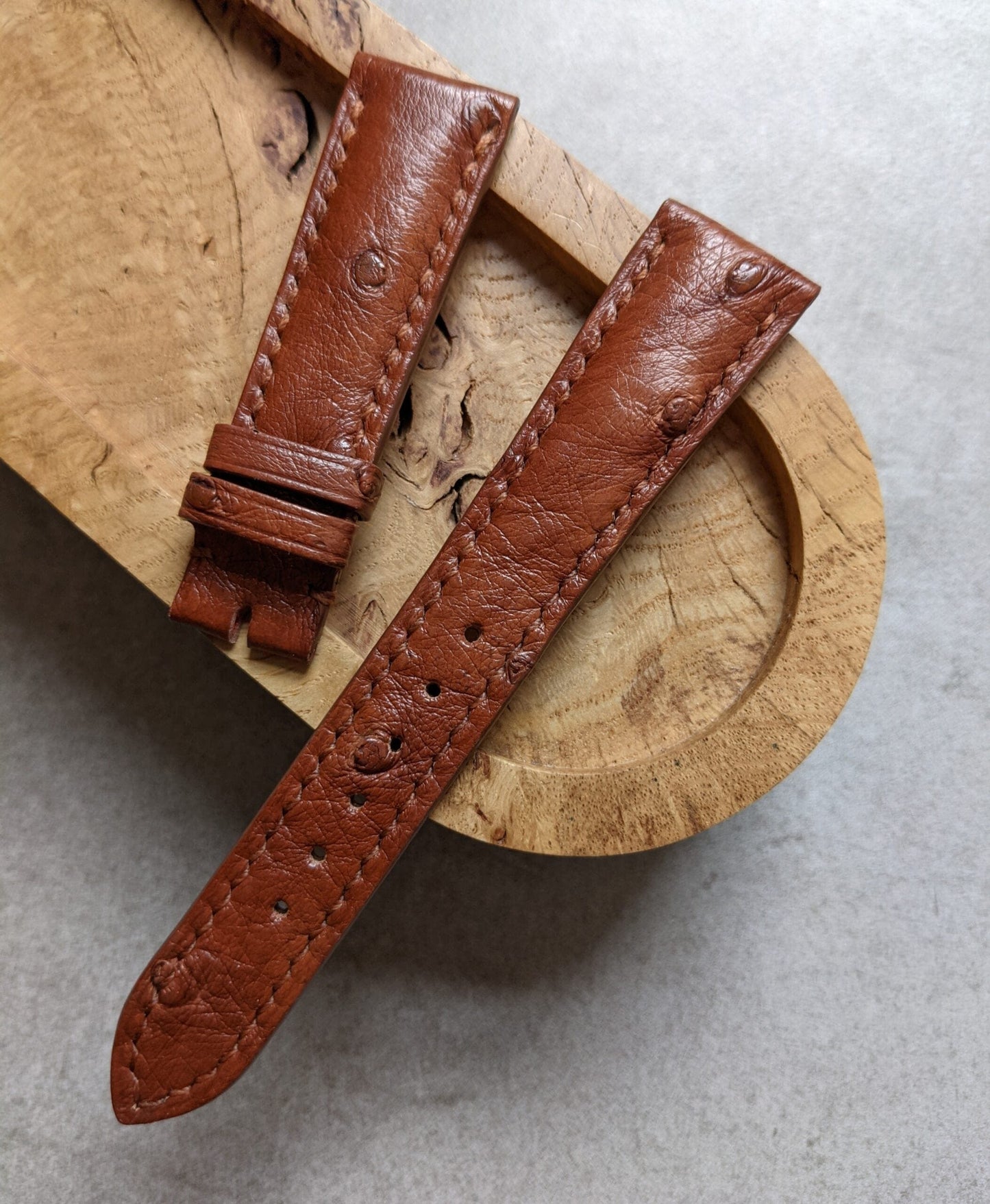 Ostrich Belly Watch Strap - Cognac