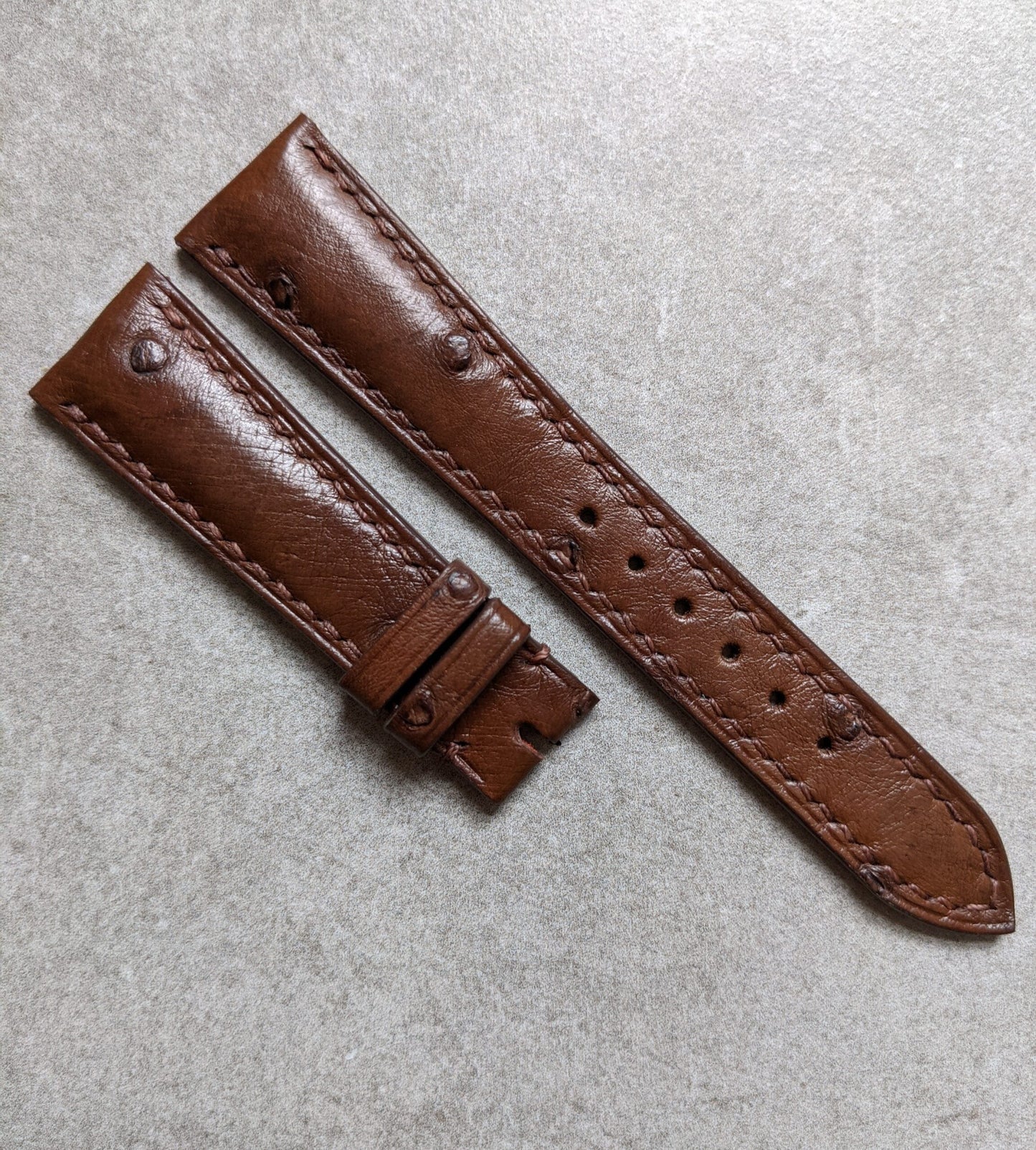 Ostrich Belly Watch Strap - Tobacco Brown